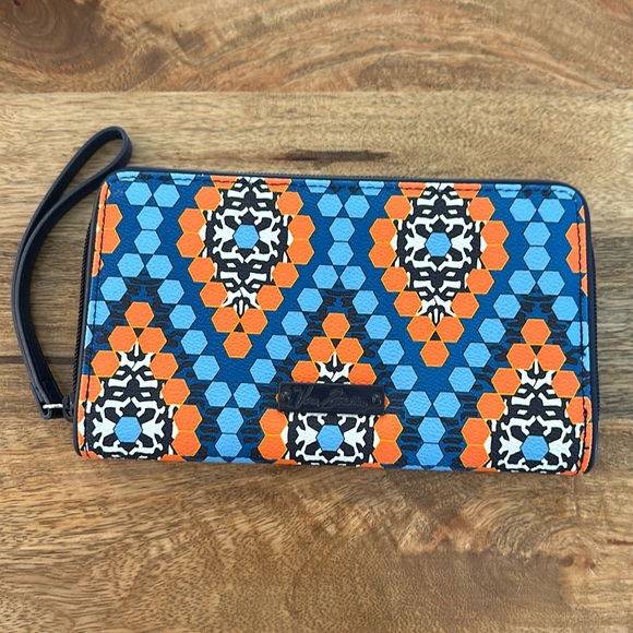 Vera Bradley Handbags - Vera Bradley blue orange leather wristlet travel purse